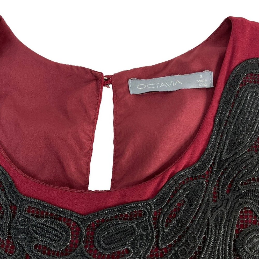 Octavia Shirt Womens Size Small Dress Tank Red W Black Embroidery Lined Nwot - Picture 3 of 7